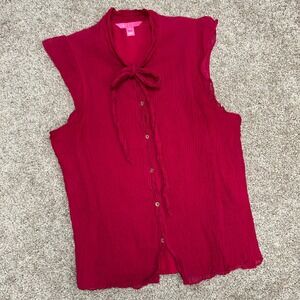 Lilly Pulitzer Maddi Tie Neck Top Women Size XL Silk Blend Textured Button Front